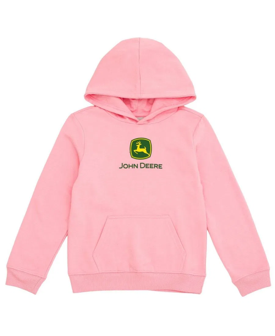 Детский флисовый худи с капюшоном, с принтом John Deere, Bright Pink