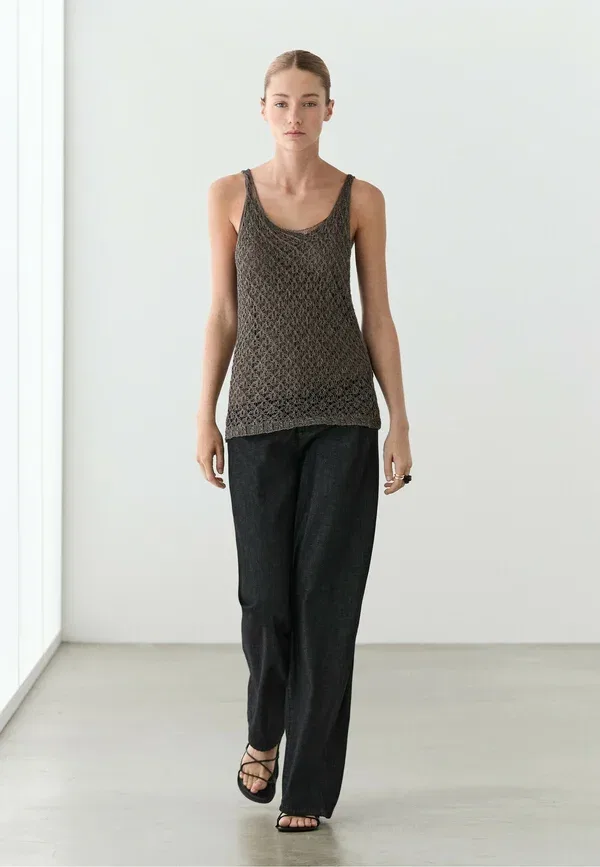 Топ из вискозы Massimo Dutti, khaki, хаки — фото 3