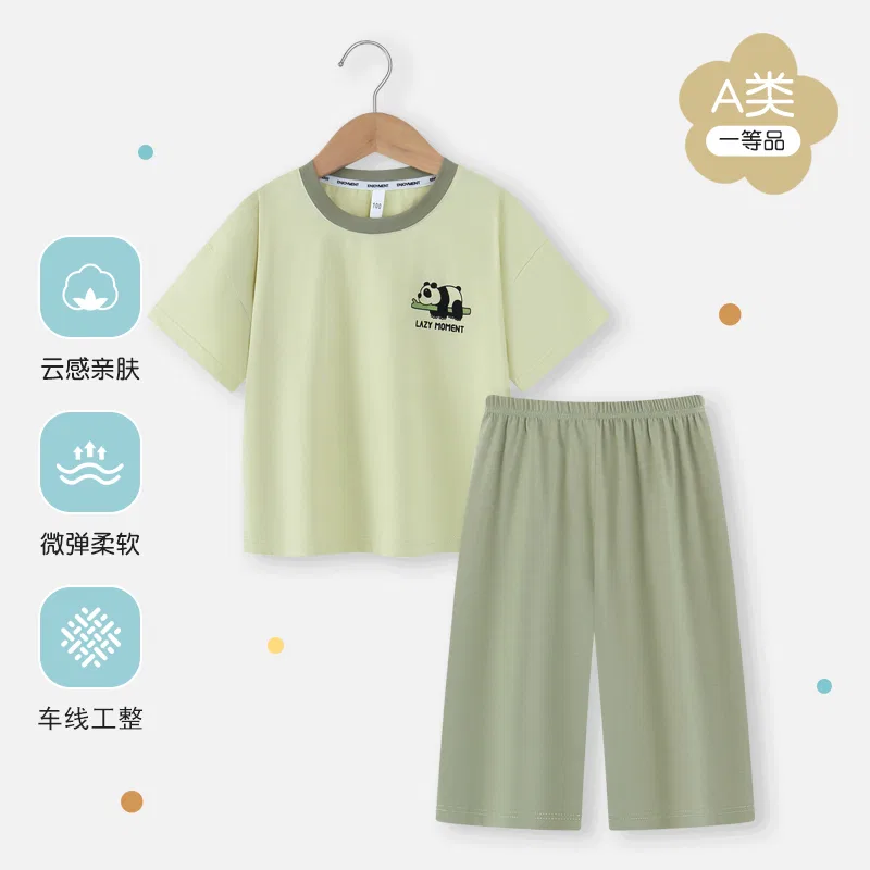 Детский комплект пижамы из лиоцелла и хлопка с коротким рукавом Red bean, Green Bamboo Bear — фото 4