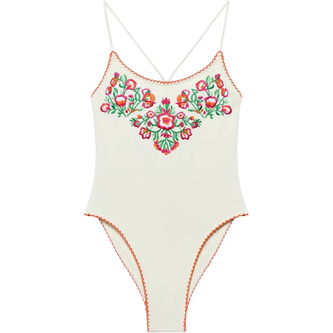 Женский слитный купальник ZARA, Raw White