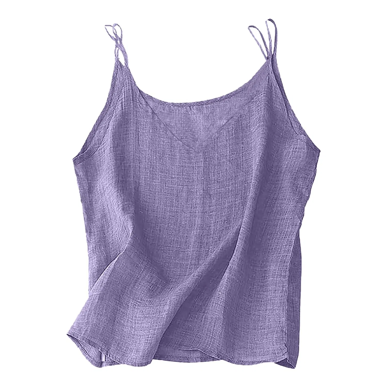 Женская майка без рукавов с V-образным вырезом из хлопка и льна, Lilac — фото 4