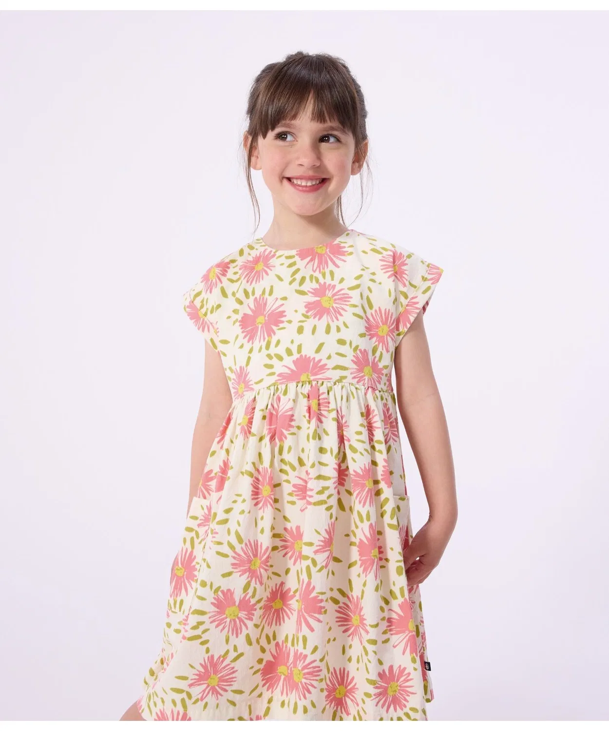 Детское платье с цветочным принтом с коротким рукавом PETIT BATEAU, Белый