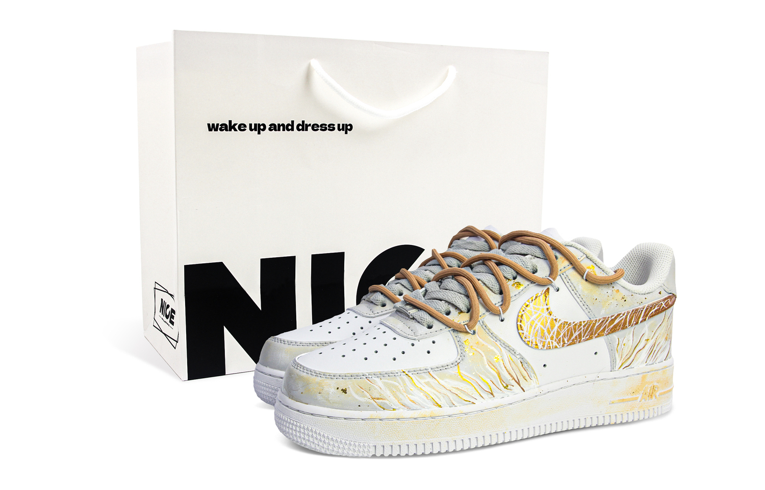 

Кроссовки Nike Air Force 1 устойчивые к истиранию низкие унисекс белый золотой - белый золотой, подарочная упаковка, цвет White Gold, Shopping Bag