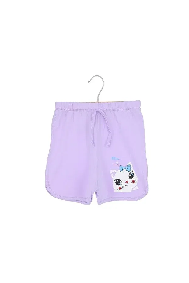 Детские шорты для девочек с принтом Cat Printed Atabay, Lilac