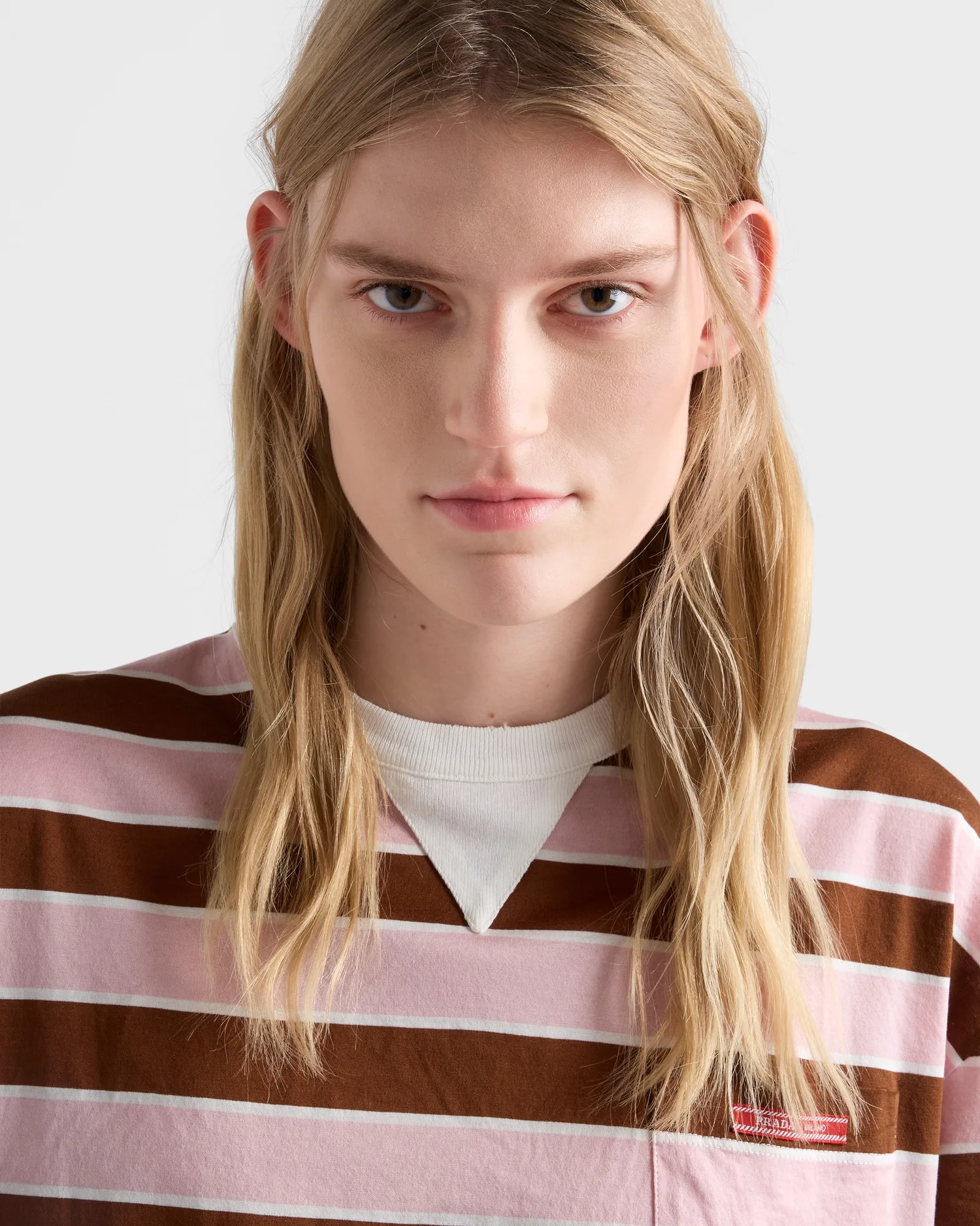 Футболка из мерсеризованного хлопка в полоску байадер Prada, красный — фото 3