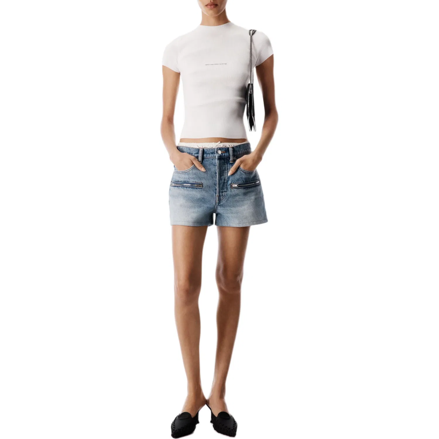 Женская футболка с жаккардовым логотипом, с коротким рукавом Alexander Wang, White — фото 3