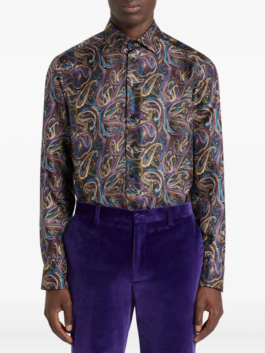 Рубашка из шелка с графикой в стиле пейсли ETRO, черный — фото 4