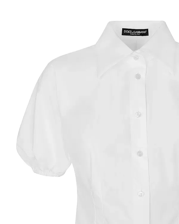 Женская хлопковая рубашка с коротким рукавом-фонарик Dolce & Gabbana, белый — фото 3