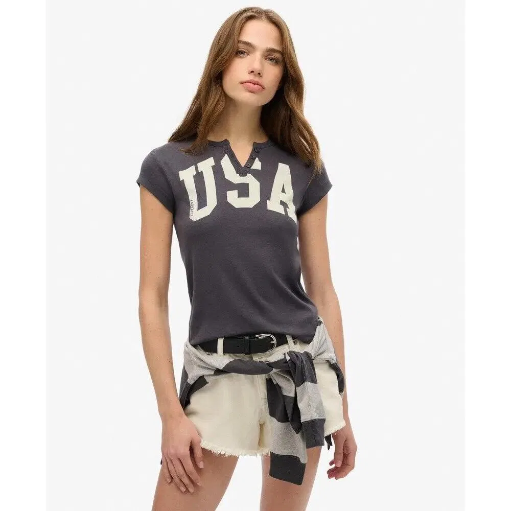 Женская футболка с принтом Athletic Essentials Superdry, Grau / Kohlengrau — фото 2