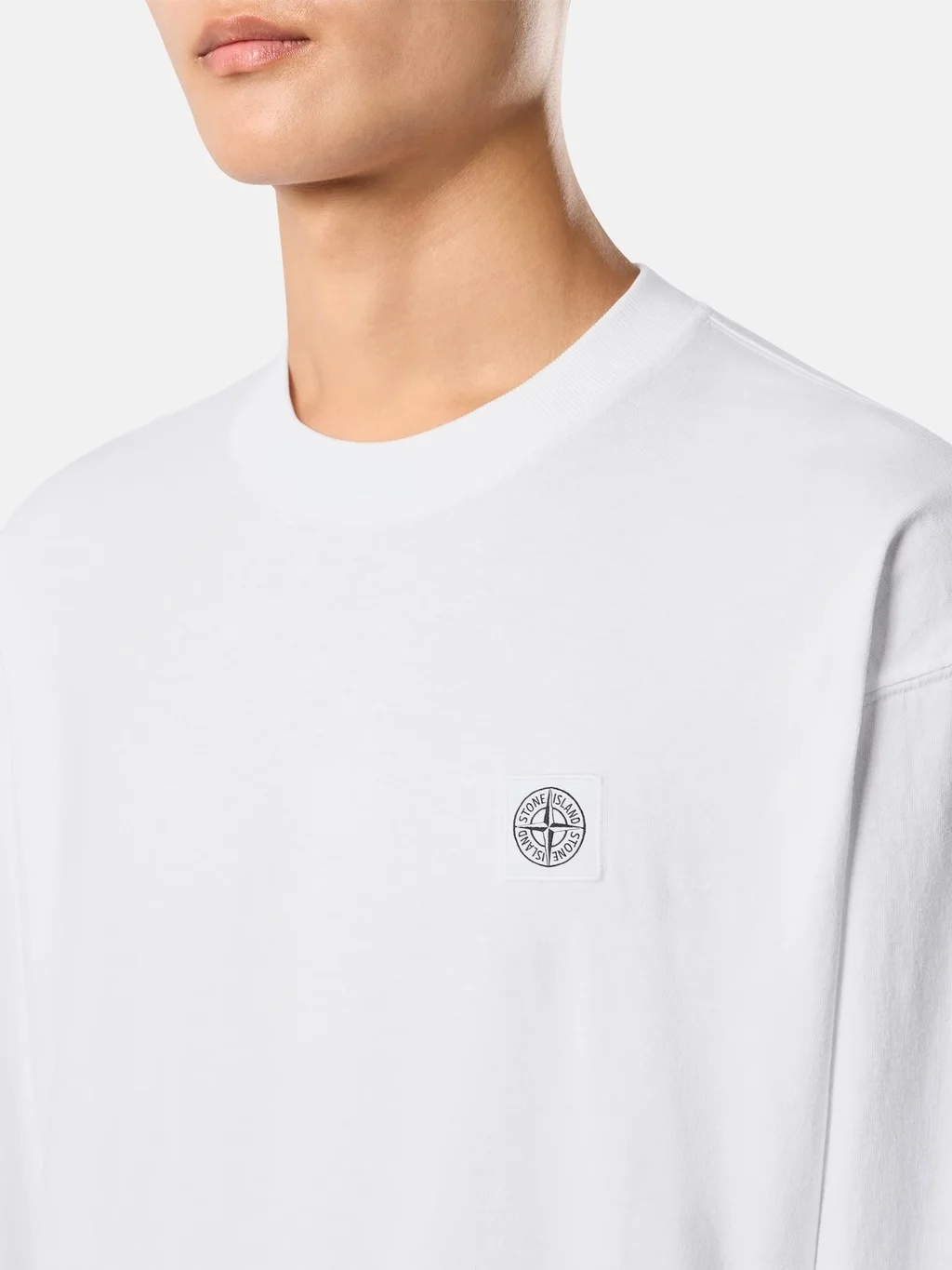 Мужской лонгслив Stone Island Regular Fit With Tonal Compass Logo Patch, белый — фото 4