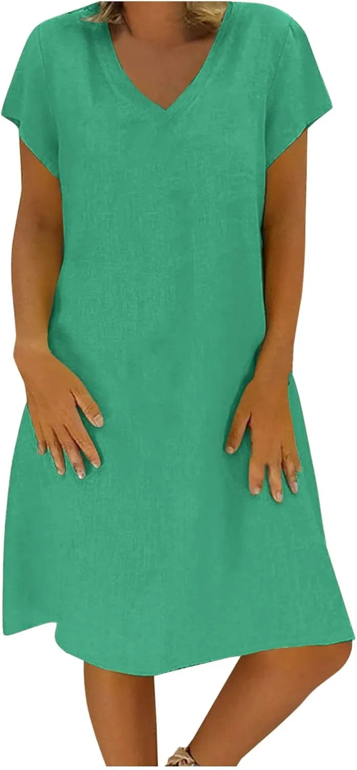 Женское летнее платье с V-образным вырезом свободного кроя, Mint Green