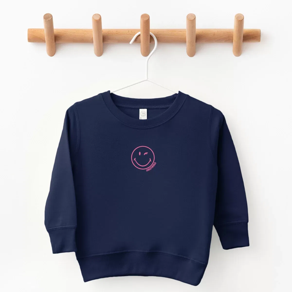 Детский свитшот с вышивкой SmileyWorld Embroidered Smiley Face Outline The Juniper Shop, Navy — фото 2