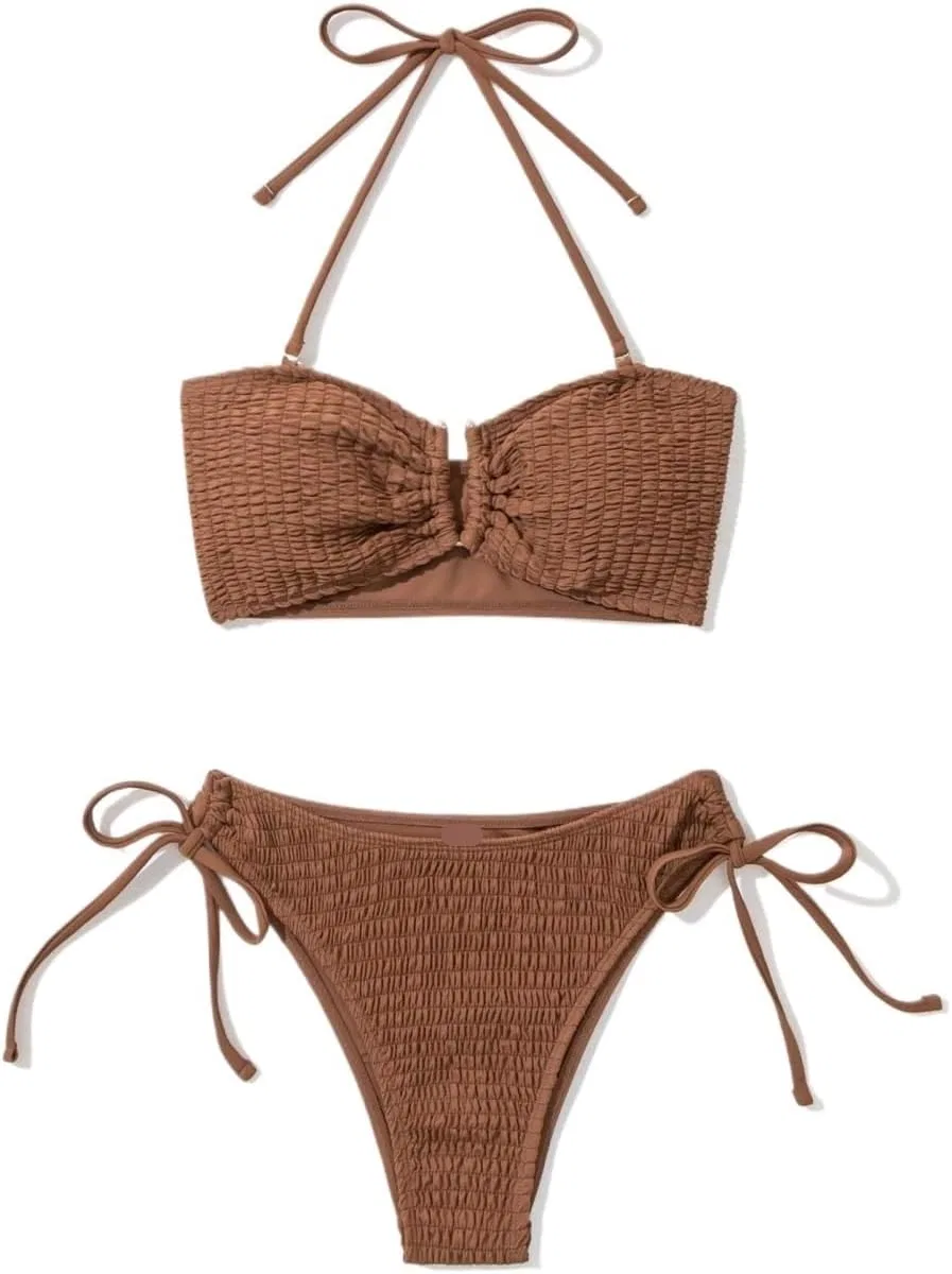 Женский бикини-комплект с высокой талией Knot, Coffee Brown