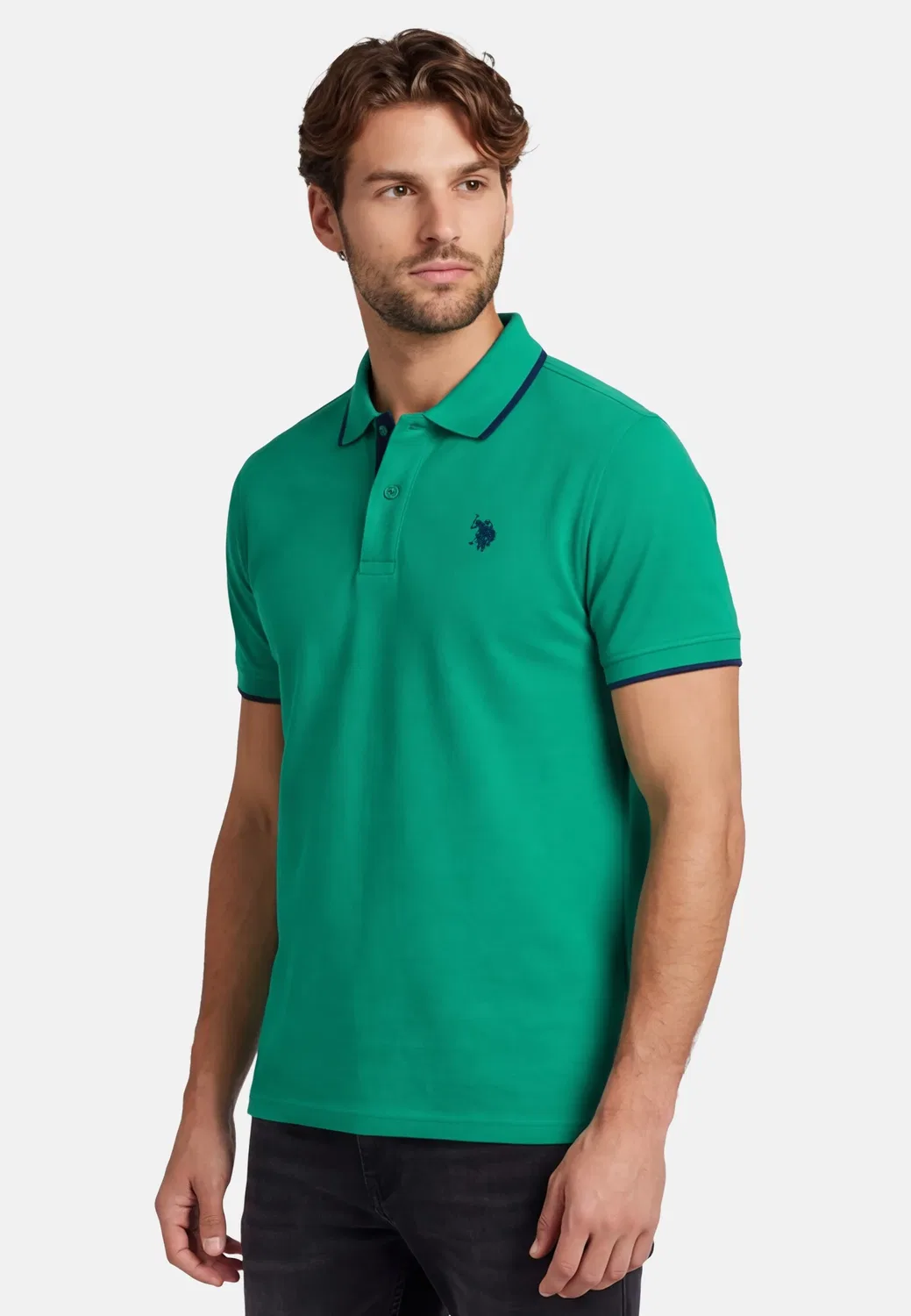 Мужское поло классического кроя с логотипом U.S. Polo Assn., Green-Navy — фото 2