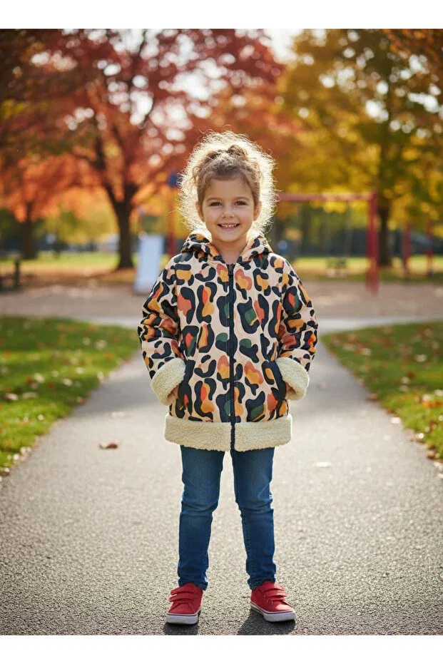 Детское пальто для девочек с принтом Waterproof Surface Teddy Plush Unisex Children's Coat By Piera, Camouflage — фото 3