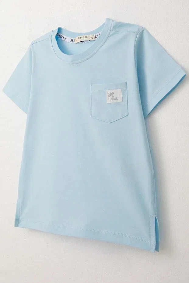 Детская футболка для мальчиков с карманом Cool Text Emblem Breeze, Light Blue — фото 3
