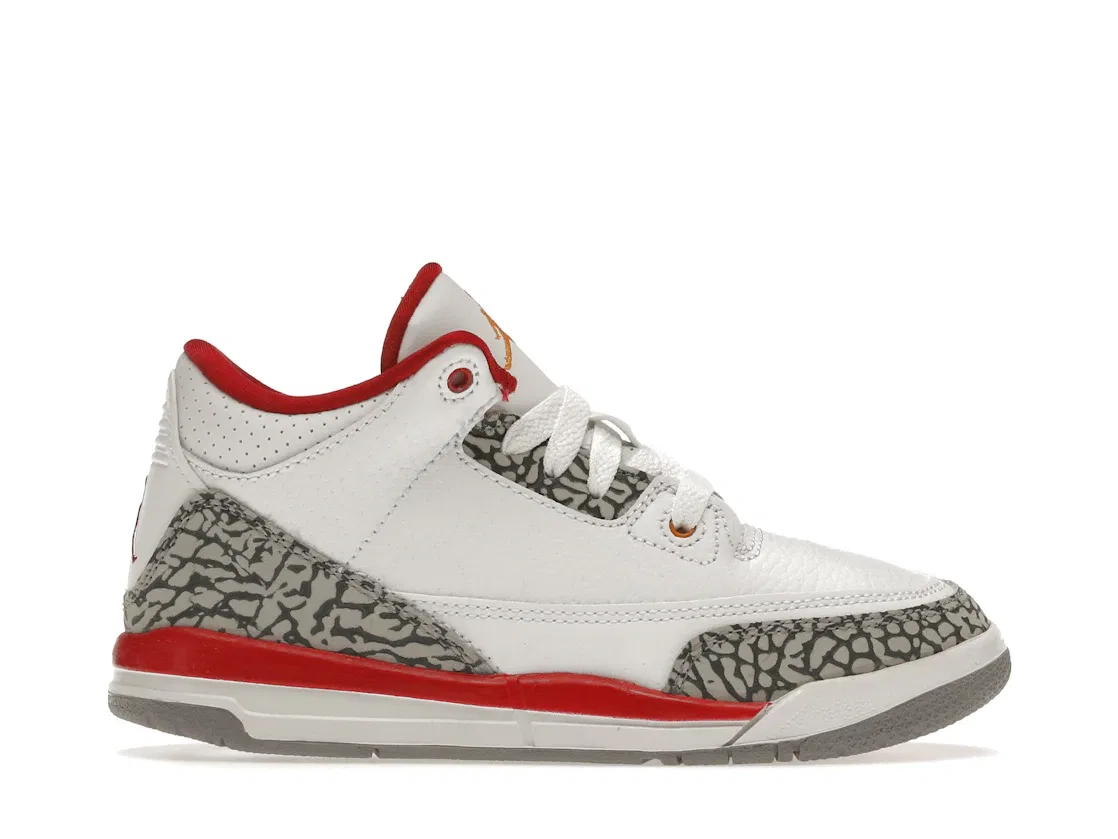 Детские кроссовки Lifestyle с принтом слоновой кости Jordan 3 Retro, White/Light Curry/Cardinal Red/Cement Grey