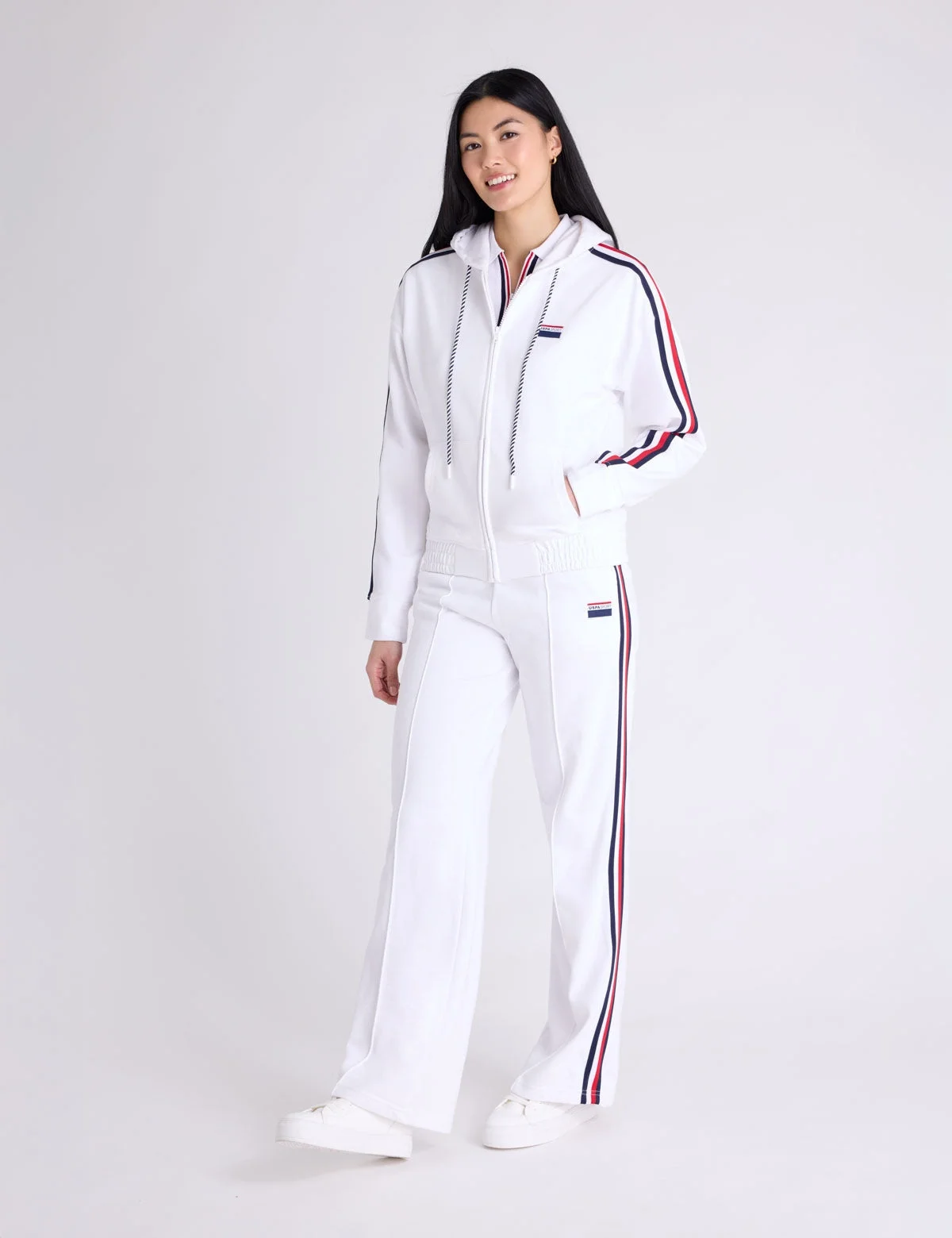 Женское худи U.S. Polo Assn. Signature Stripe USPA Sport Zip, белый — фото 3