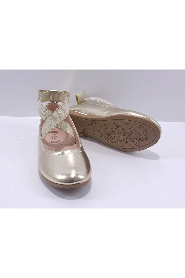 Детские балетки для девочек с круглым носком Cross-Elasticated ballet flats Kidimo, Gold — фото 4