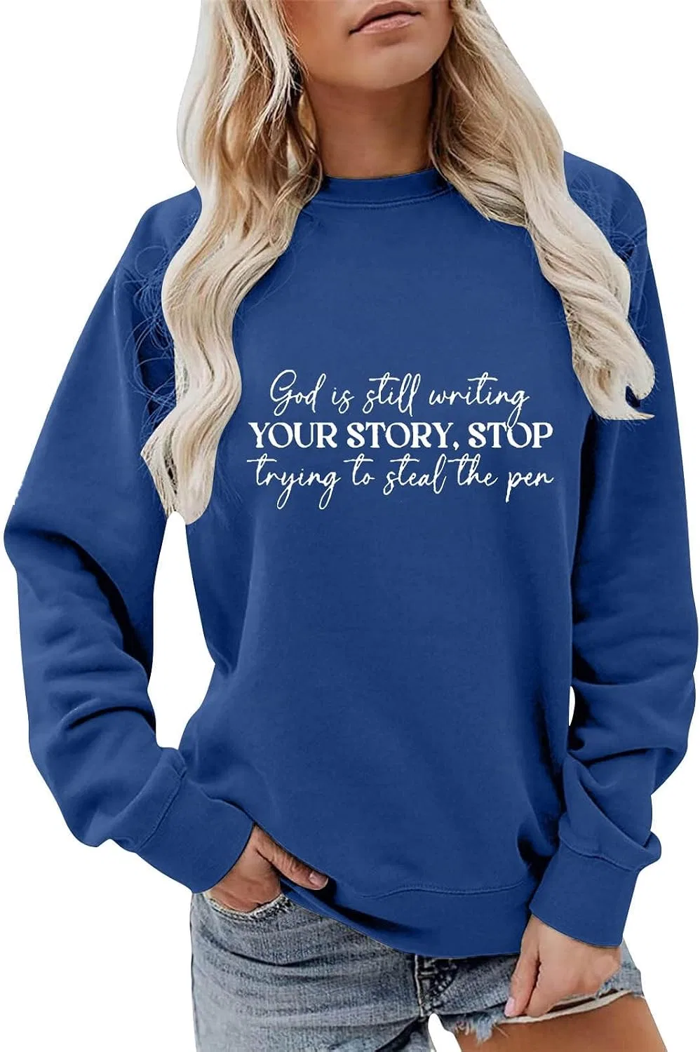 Женский свитшот с принтом God Is Still Writing Your Story, тёмно-синий