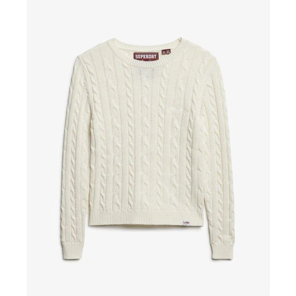 Женский пуловер с мелкой вязкой и косами Superdry, Beige / Baumwollweiß / Weiss