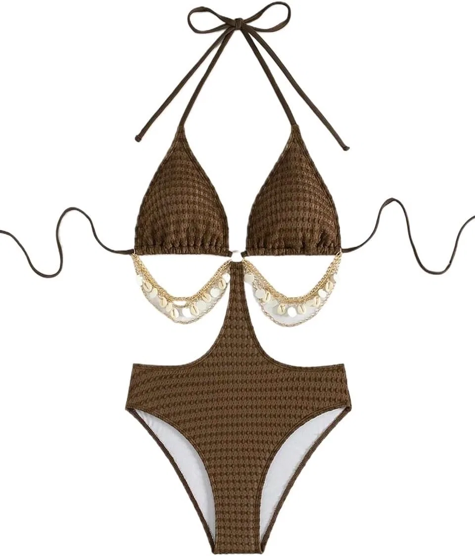 Женский сексуальный монокини с вырезами Halter Generic, Coffee Brown