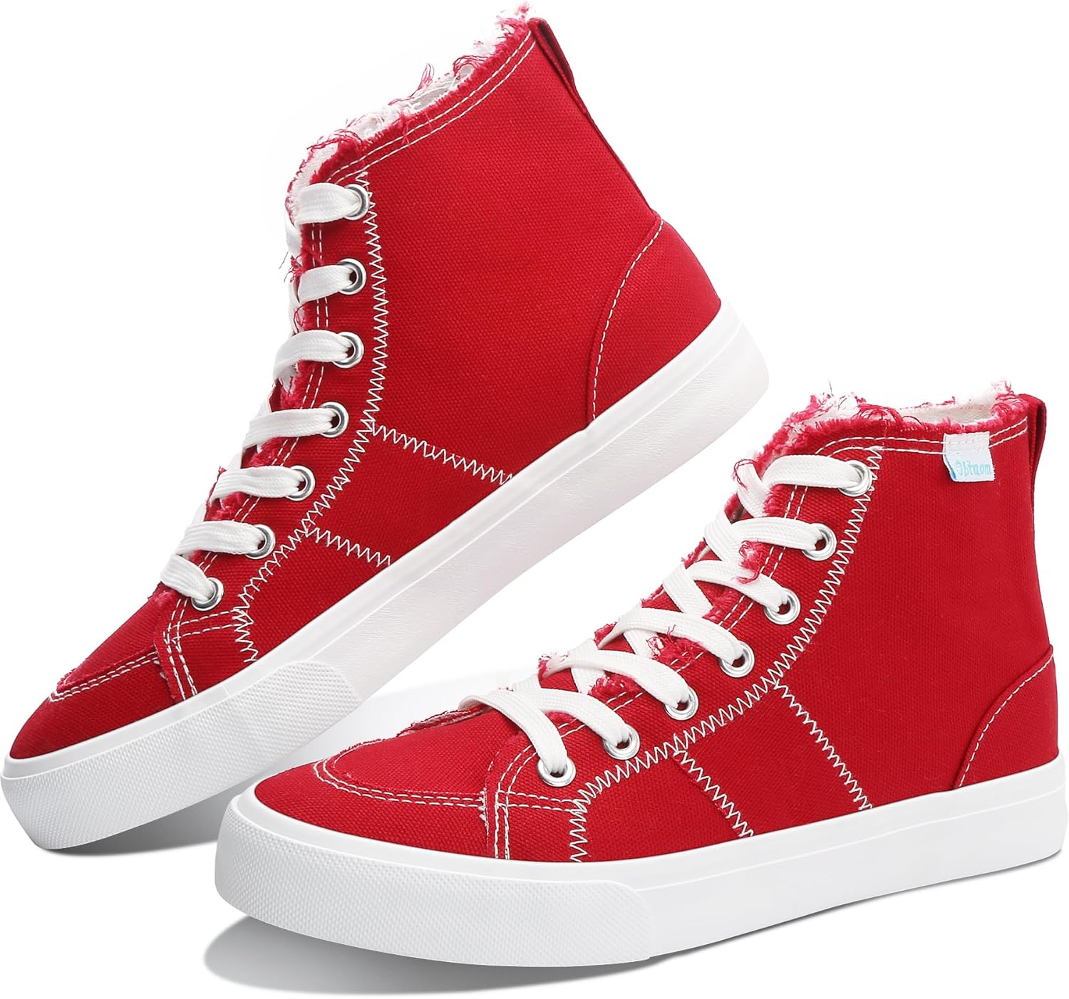 

Женские/мужские высокие кеды Obtaom на средней голени, модные повседневные кроссовки с шнуровкой, из потертого холща, красный