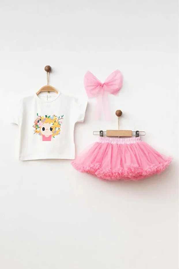Детский комплект для девочек с принтом Spring Floral Print T-shirt and Top Set Hümabebe, Pink