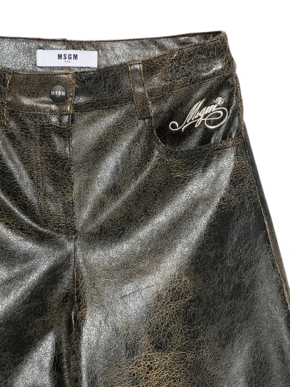 Брюки с эффектом кракле и вышитым логотипом Msgm Kids, черный — фото 3