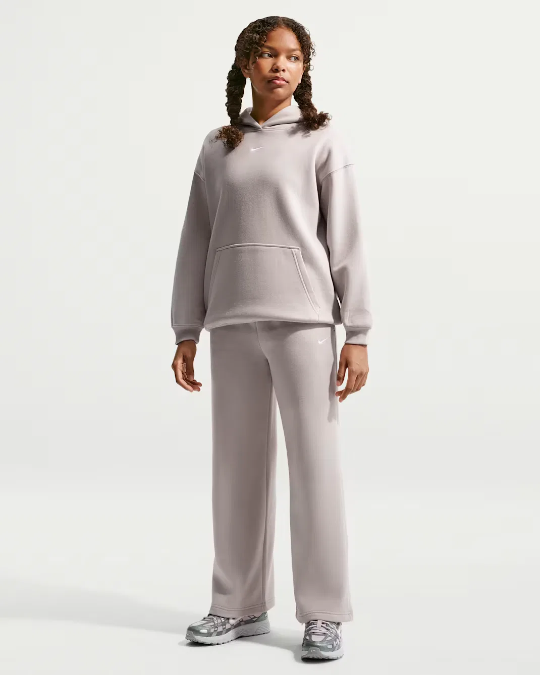 Детские брюки с открытым низом Nike Sportswear Studio Fleece, Moon Particle/White