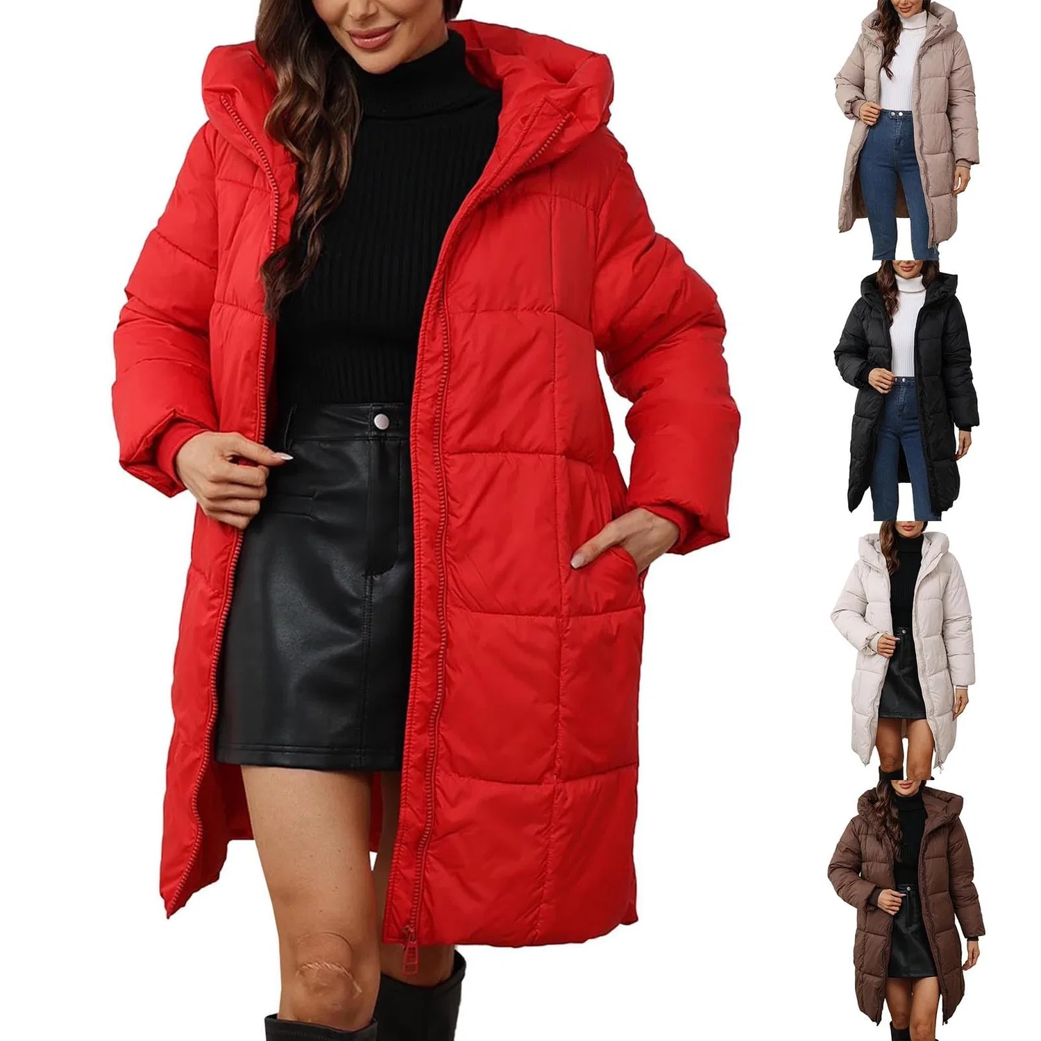 Женское зимнее пальто с капюшоном Winter Coats for Women UK 2025 Warm Down Jacket Long Padded Women Lightweight Windproof Quilted Down Jacket Outdoor Hiking Jackets Parkas Hooded Outerwear, Rosso