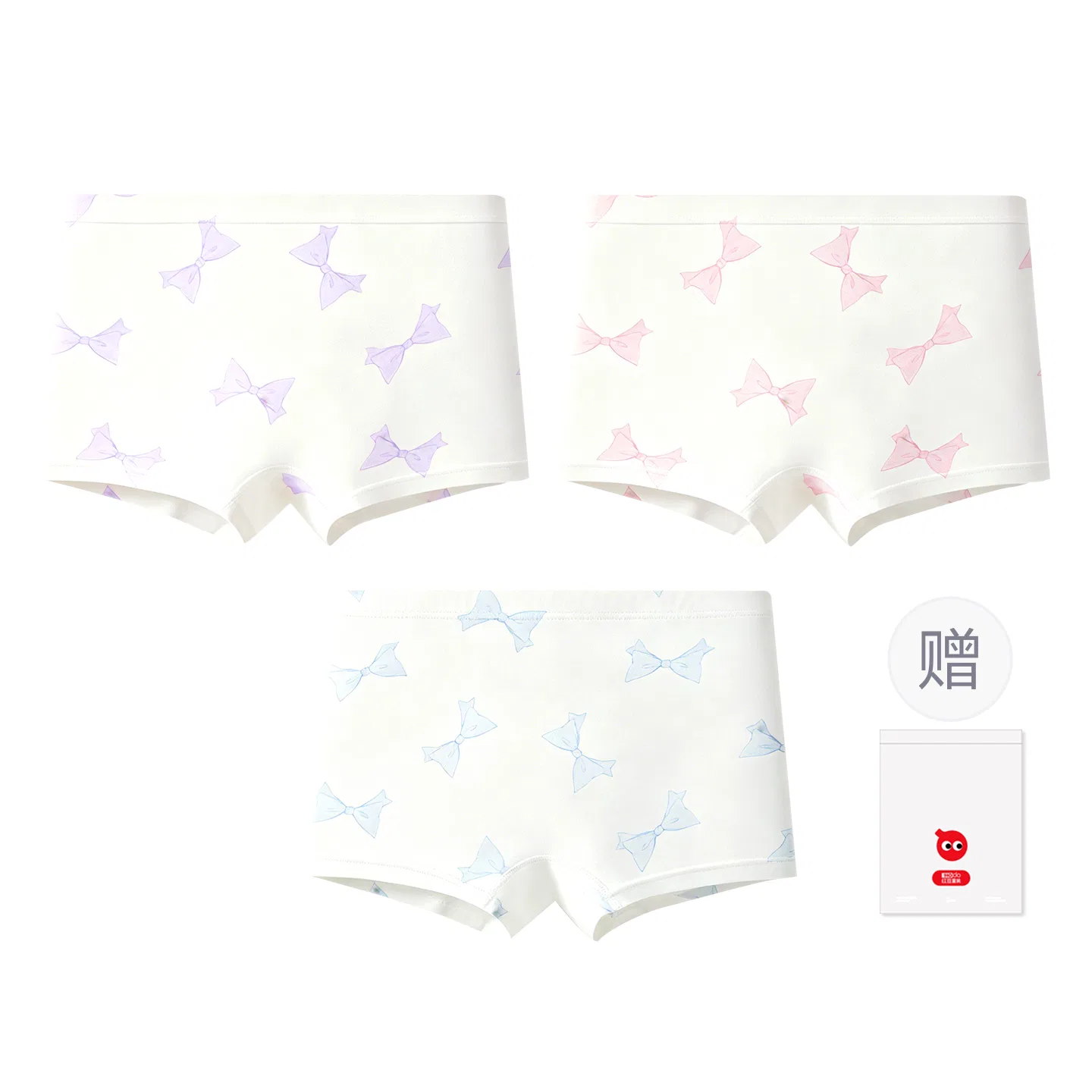 Детские трусы для девочек хлопковые 3 шт Red Bean, White Purple Bow — фото 3