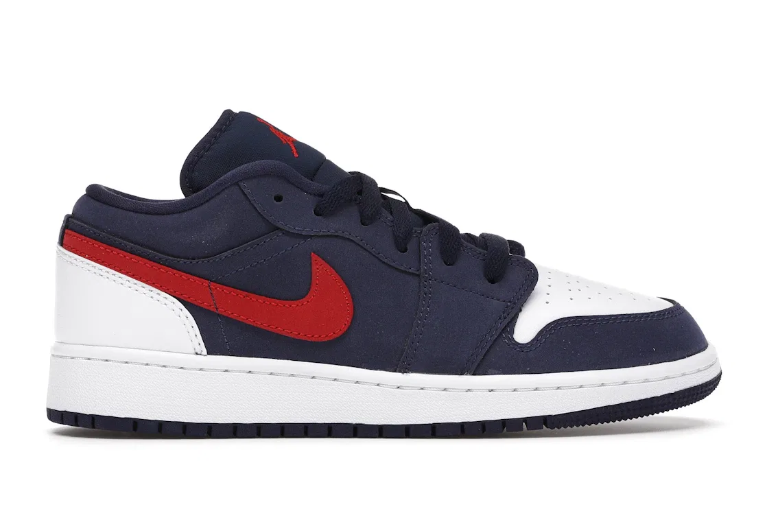 Детские кроссовки для мальчиков с кожаным верхом Jordan 1 Low Jordan, Midnight Navy/White-University Red