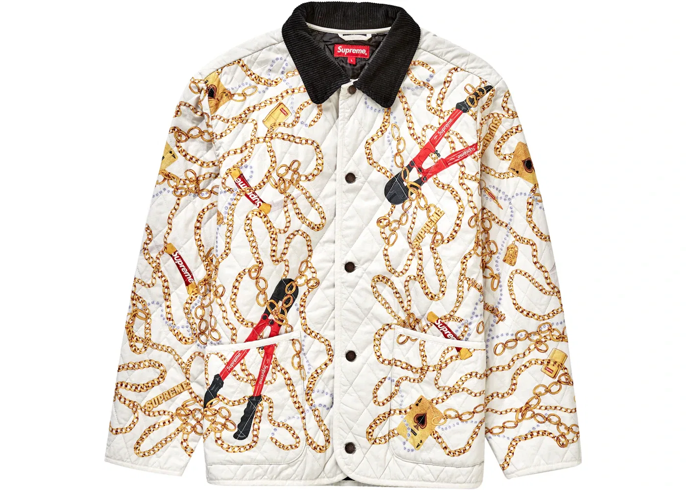 Мужская куртка стеганая с цепочками Supreme Chains Quilted Jacket, White