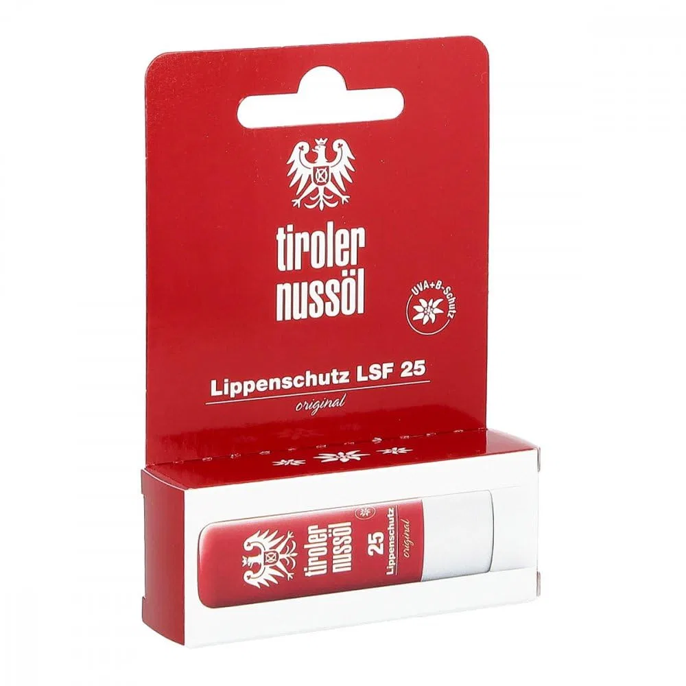 Бальзам для губ с маслом ореха Tyroler, SPF 25, 4.8 г, красный Cloderm