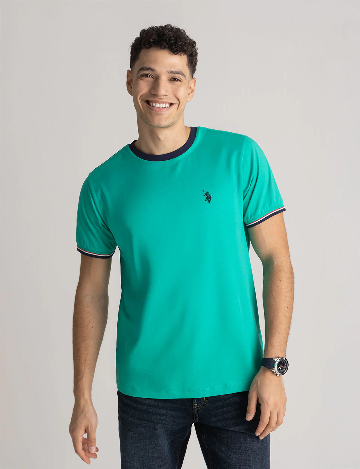 

Футболка U.S. Polo Assn Signature Stripe Trim Ringer,зеленый