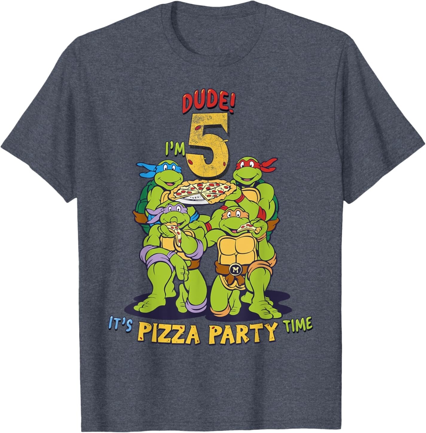 

Мужская футболка Teenage Mutant Ninja Turtles I'm 5 Dude Pizza Birthday Party, синий вереск