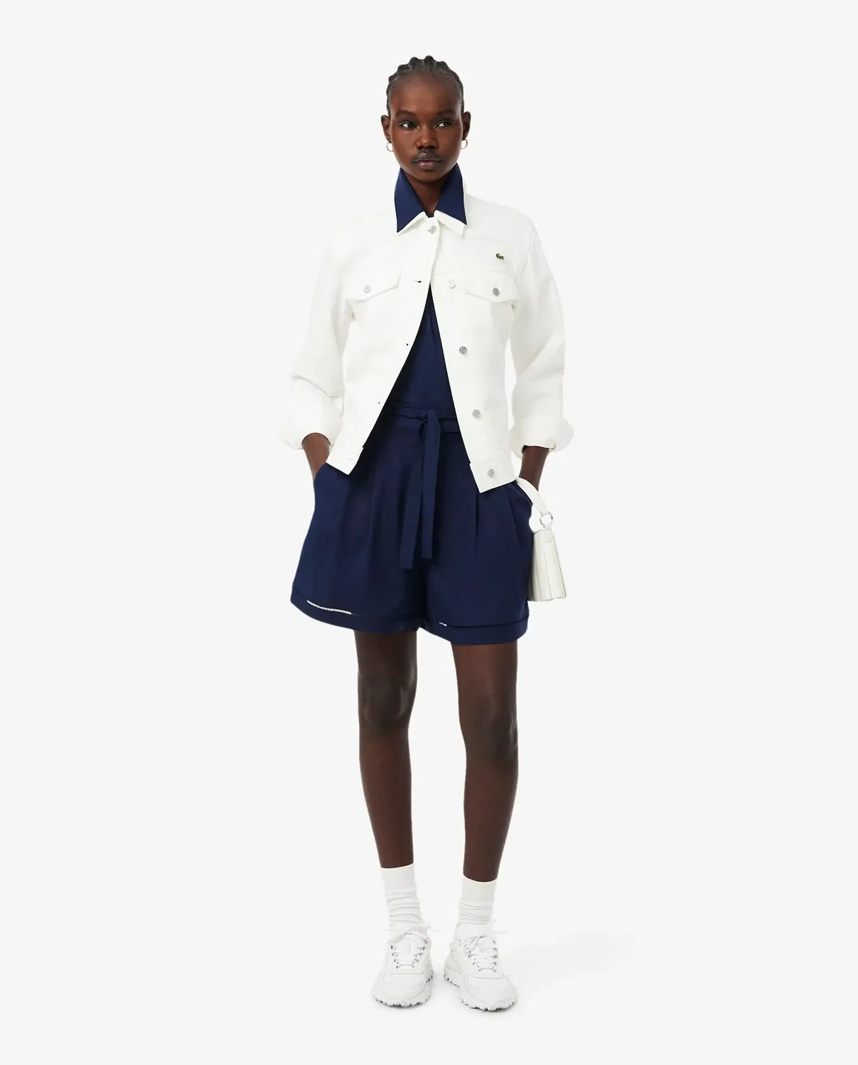 Женские бермуды свободного кроя из льняной смеси Lacoste, Azul Marino — фото 4