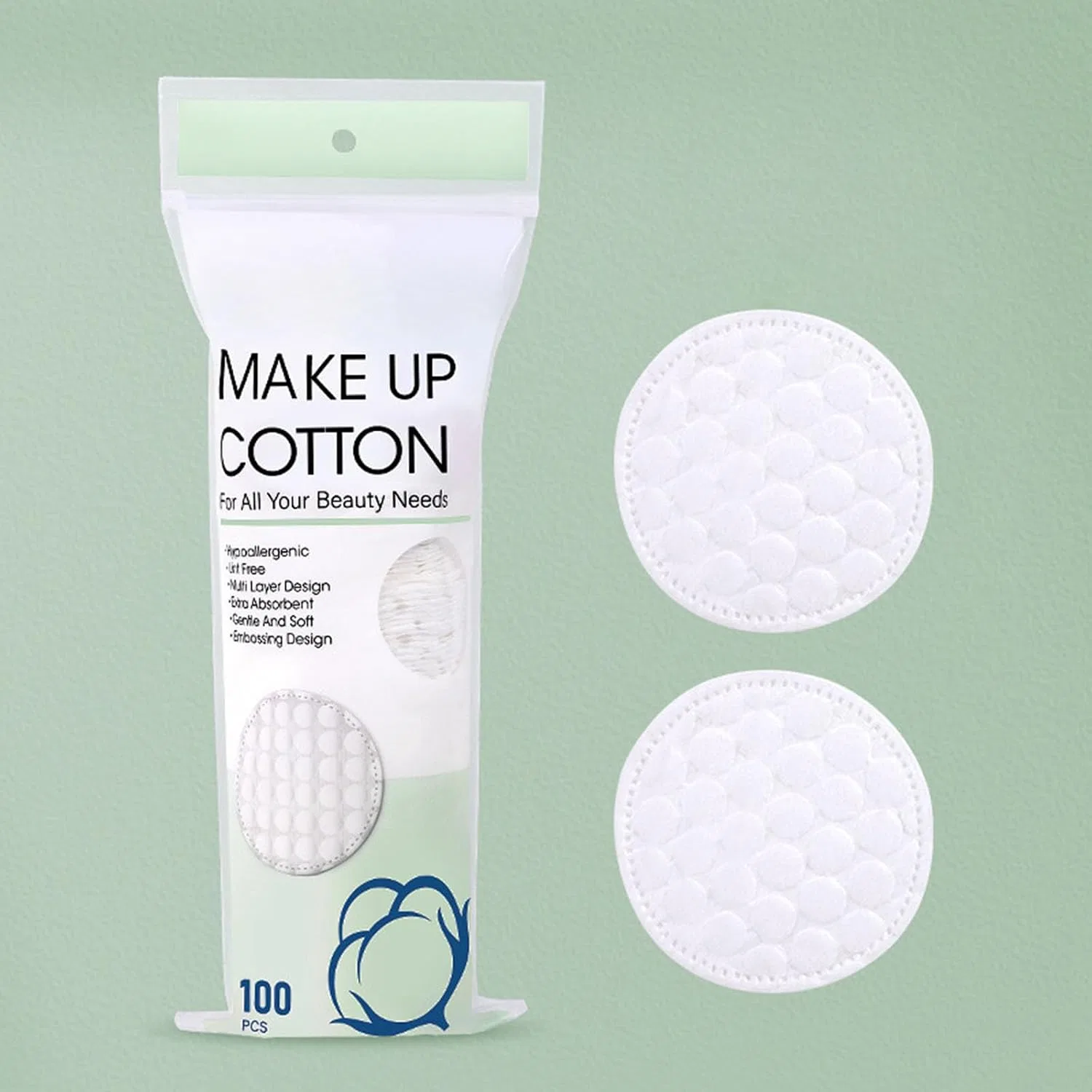 Спонжи для снятия макияжа, Cotton, 100 шт, 56 г, White Generisch — фото 4