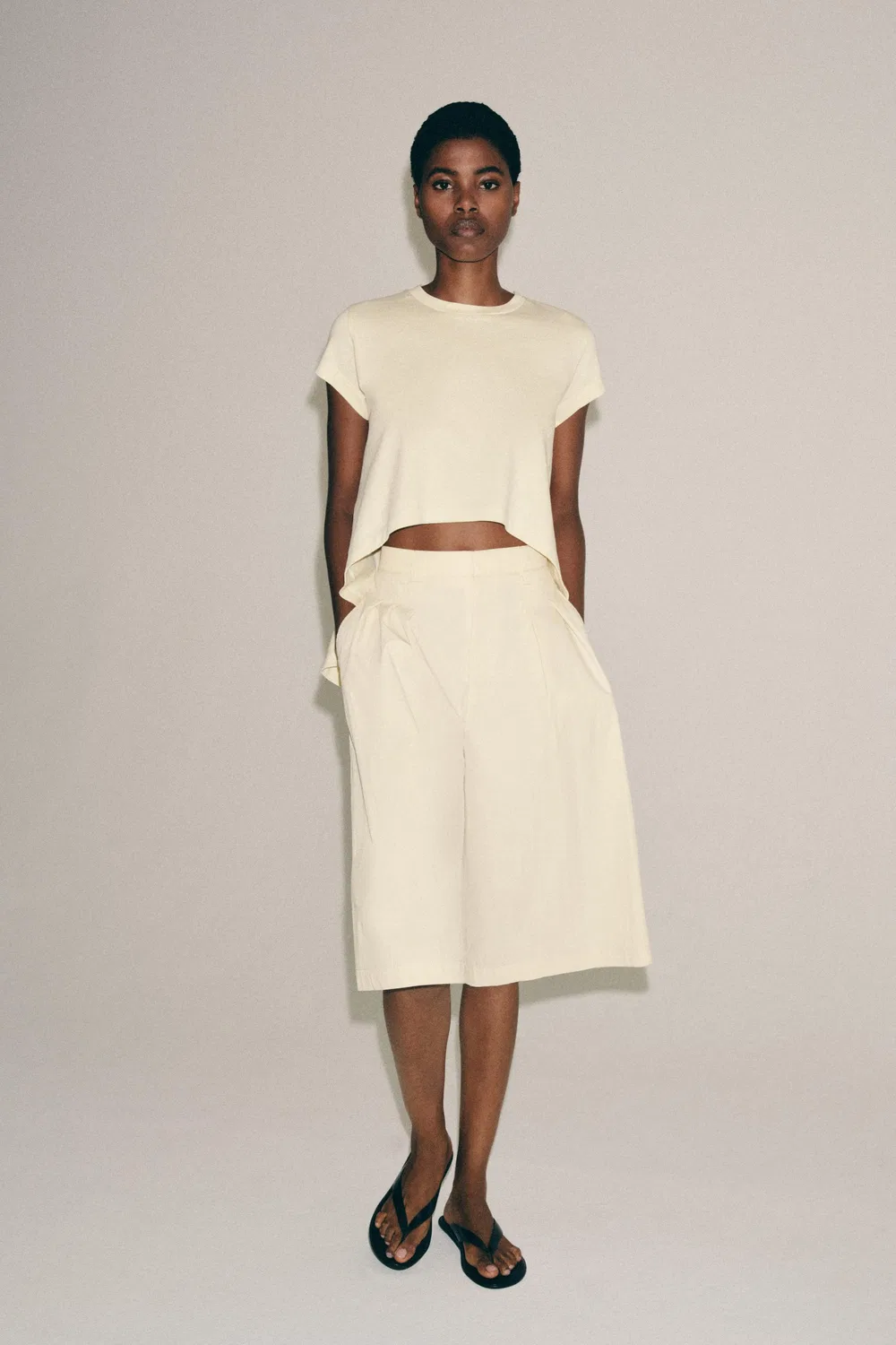 Асимметричная хлопковая футболка ZARA, Butter