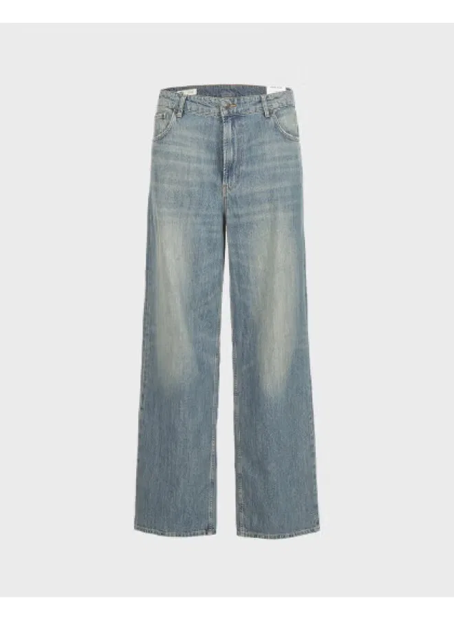 Джинсы свободного кроя с потертостями Zara, синий