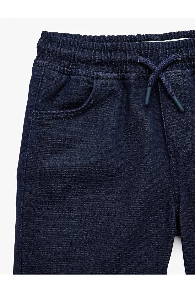Детские шорты для мальчиков джинсовые Beli Lace-Up Elastic Slim Fit Denim Shorts Koton, Navy Blue — фото 3