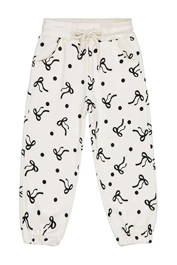 Детские спортивные штаны для девочек с принтом Bow patterned Civil Girls, Ecru