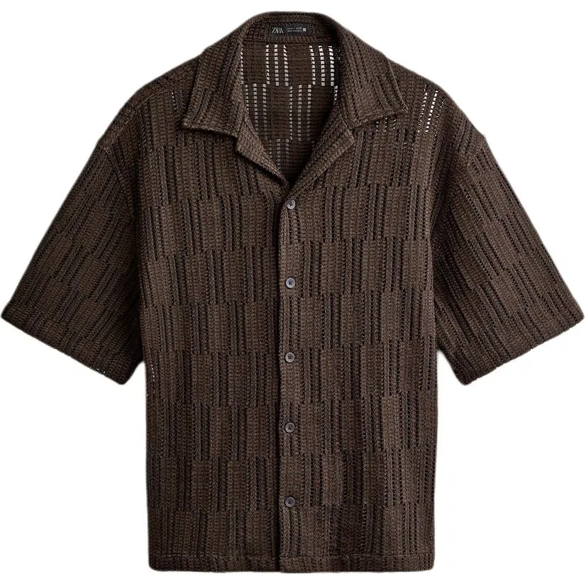 Мужская рубашка с лацканами Brown ZARA, Коричневый