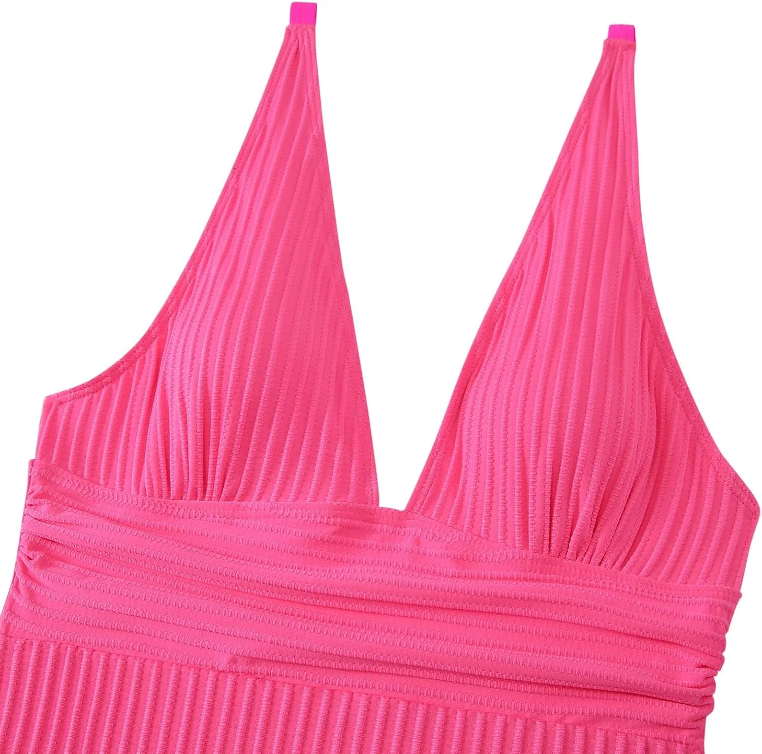 Женский цельный купальник с эффектом утяжки Ribbed Generic, Pink — фото 3