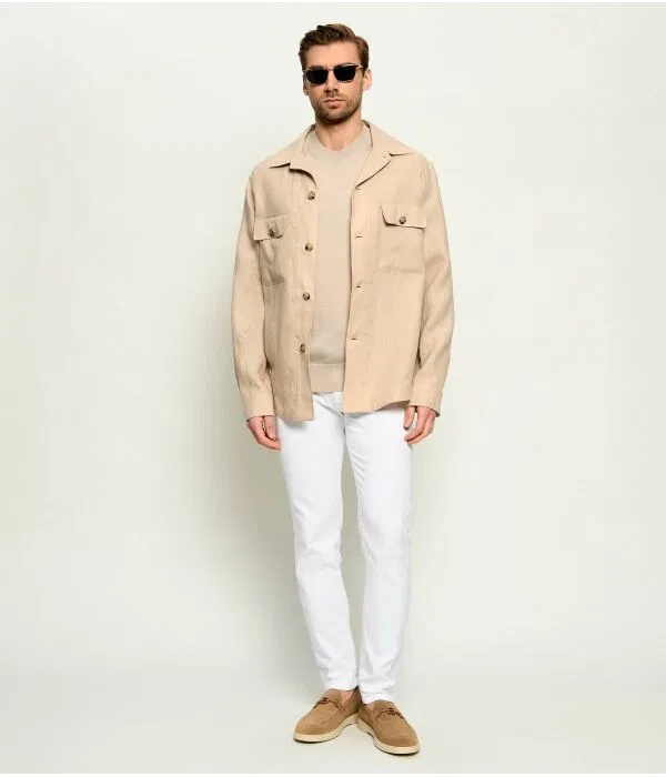 Мужская рубашка из льна Relaxed Fit BOSS, бежевый — фото 2