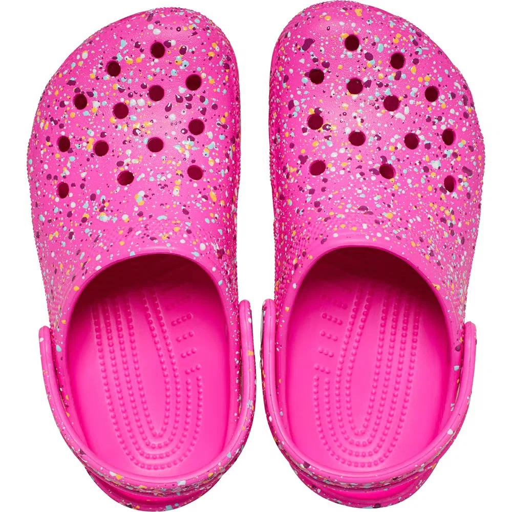Детские классические сабо с графическим рисунком Crocs, Pink Crush/Multi Splatter — фото 4