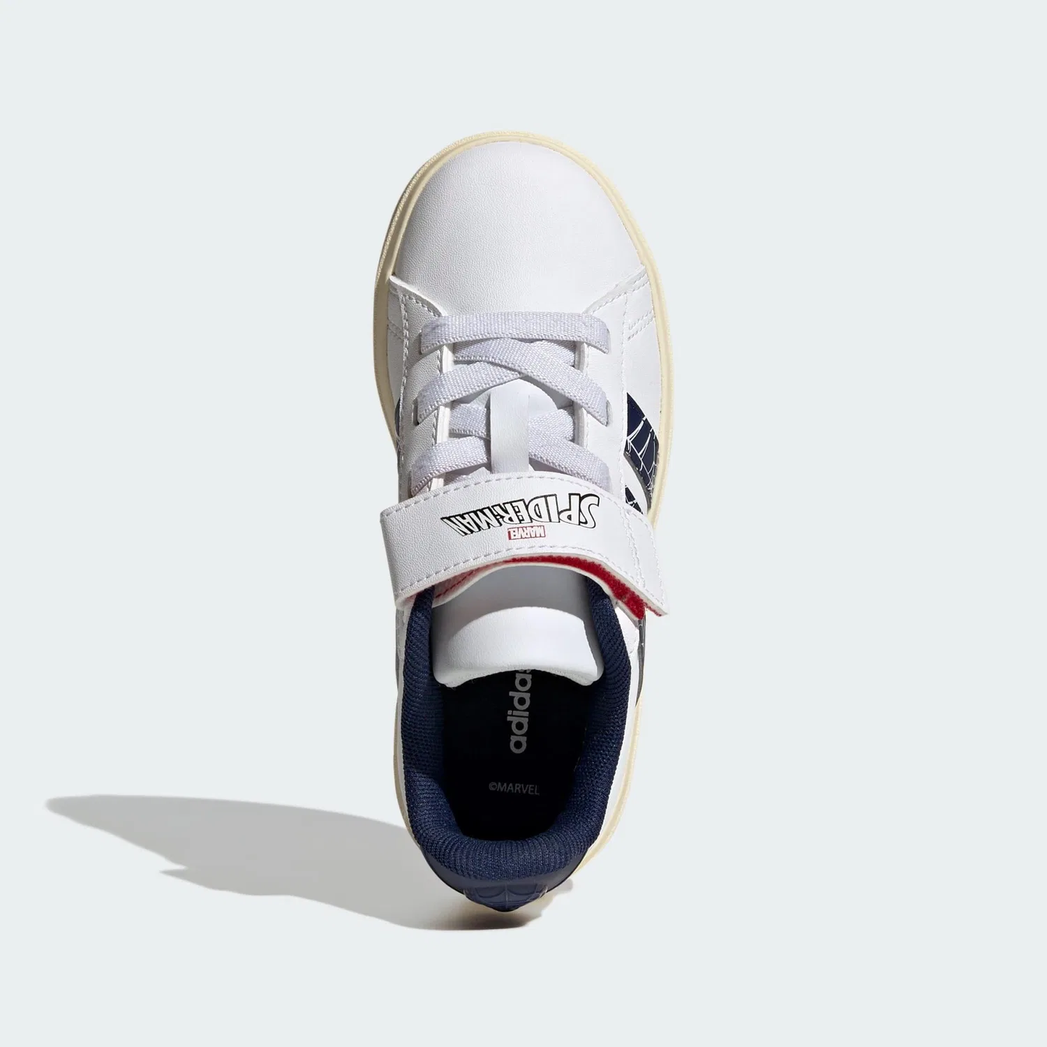 Детские кроссовки с принтом Marvel Spider-Man Grand Court Adidas, Weiss Dunkelblau Hellgelb — фото 2
