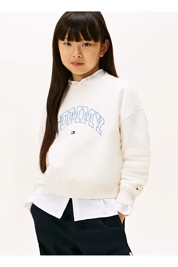 Детские свитшот для девочек хлопковый Tommy Hilfiger, Ecru — фото 2