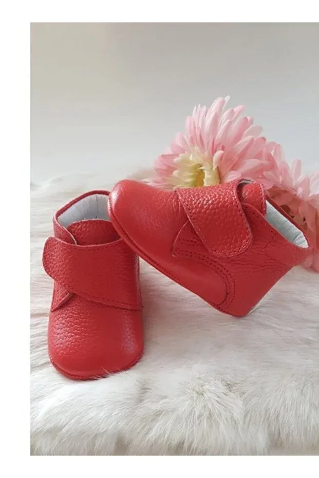 Детские ботиночки для девочек кожаные с липучкой Hodore, Red — фото 4
